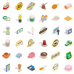 Hot coffee icons set. Isometric style of 36 hot coffee vector icons for web isolated on white background