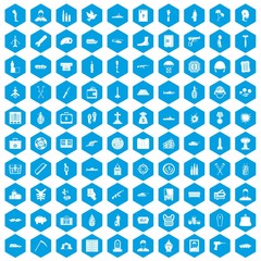 100 war crimes icons set in blue hexagon isolated vector illustration