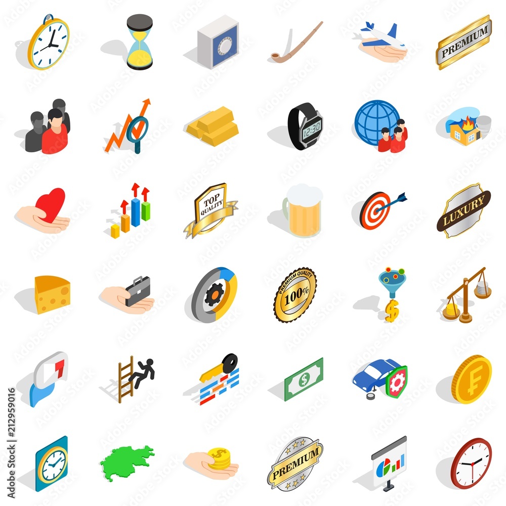 Aufkleber round coin icons set. isometric style of 36 round coin vector icons for web isolated on white backgr