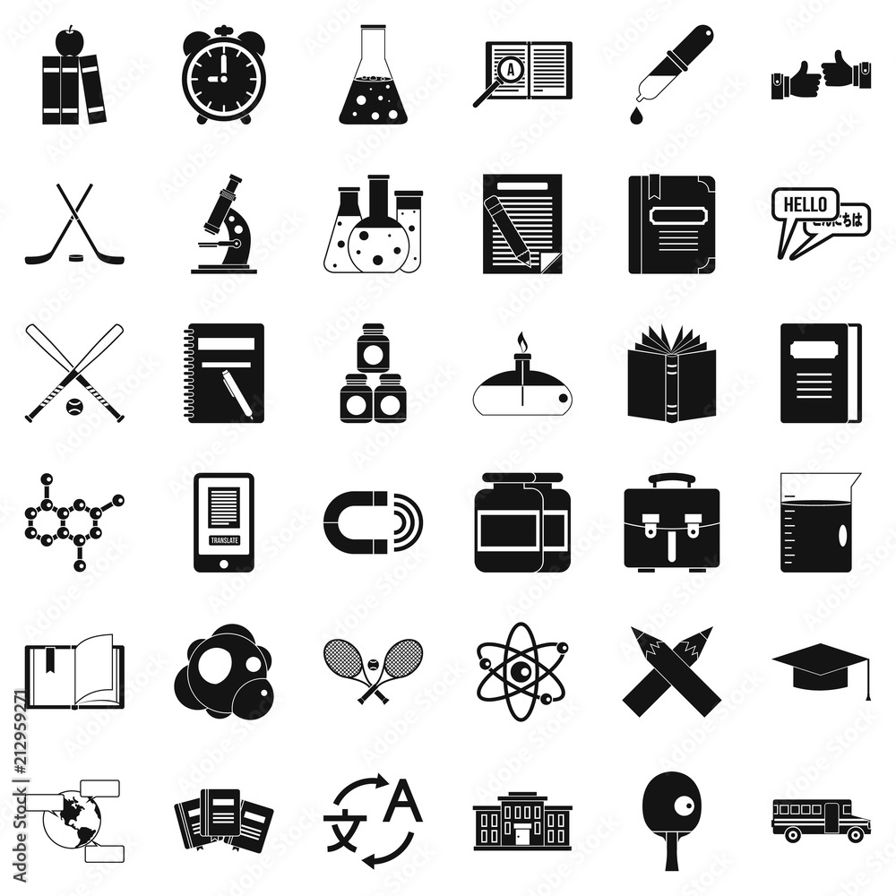 Poster graduation icons set. simple style of 36 graduation vector icons for web isolated on white backgroun