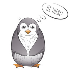 Cute penguin cartoon character sticker, isolated vector EPS10