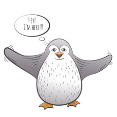 Cute penguin cartoon character sticker; greeting sticker; vector illustration EPS10