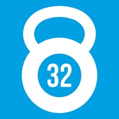 Kettlebell 32 kg icon white isolated on blue background vector illustration