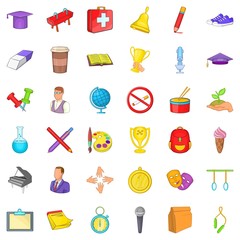 College backpack icons set. Cartoon style of 36 college backpack vector icons for web isolated on white background
