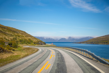 Beautiful road along the fjord in the northern part of Norway
