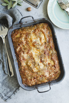 Lasagna in vintage pan