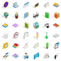 College book icons set. Isometric style of 36 college book vector icons for web isolated on white background
