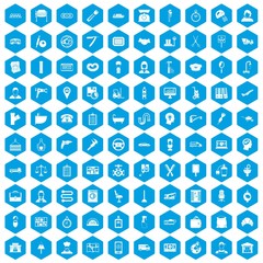 100 work icons set in blue hexagon isolated vector illustration