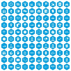 100 working hours icons set in blue hexagon isolated vector illustration