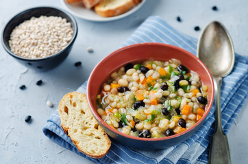 Barley white and balck beans vegetable soup