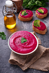 Beetroot hummus. Healthy vegan appetizer