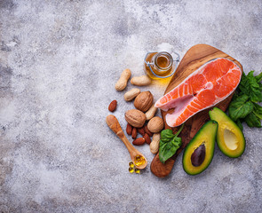 Selection of healthy fat and omega 3 sources.