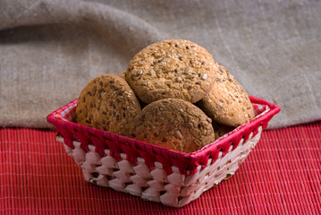 Cookies with sesame and sunflower seeds on table. Healthy eating