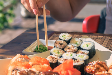 Sushi in street cafe