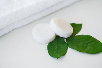 Wellness Products and Cosmetics. Bath-day Ingredients For Spa Treatments Soap on White Background