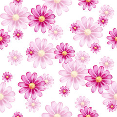 Fototapeta premium Watercolor hand painted seamless pattern of pink flowers.