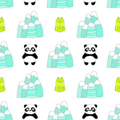 Seamless baby pattern with cute panda. Best Choice for cards, invitations, printing, party packs, blog backgrounds, paper craft, party invitations, digital scrapbooking.