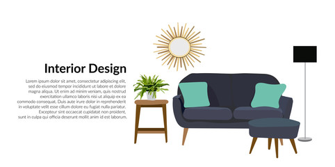 living room web site banner. furniture vector illustration. modern interior design.