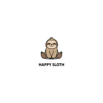 Happy Sloth Sitting Cartoon Icon, Logo Design, Vector Illustration