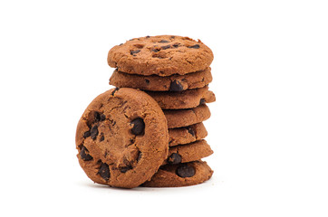 Chocolate chip cookie on white