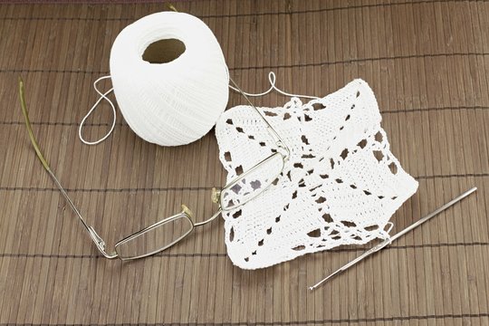 Crochet doily homemade with white yarn