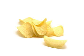 Potato chips isolated white background.