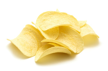 Potato chips isolated white background.