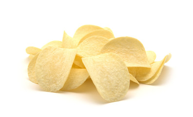 Potato chips isolated white background.