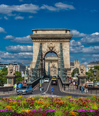 View on the Chain Bridge in Budapest, Hungary