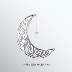 Ramadan mubarak background. Happy eid mubarak greeting card design with half moon vector illustration. Half moon vector illustration. Half moon illustration with silver color.