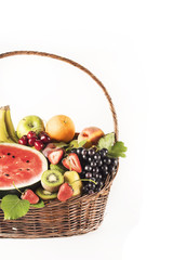 Isolated fruit basket on white background