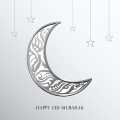 Ramadan mubarak background. Happy eid mubarak greeting card design with half moon vector illustration. Half moon vector illustration. Half moon illustration with silver color.