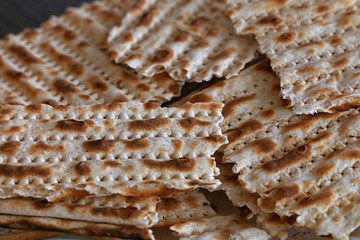 Square pieces of matzo flatbread crackers