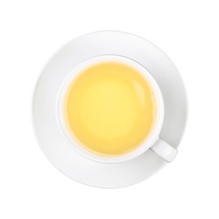 Obraz na płótnie Canvas White cup of green oolong tea on saucer isolated