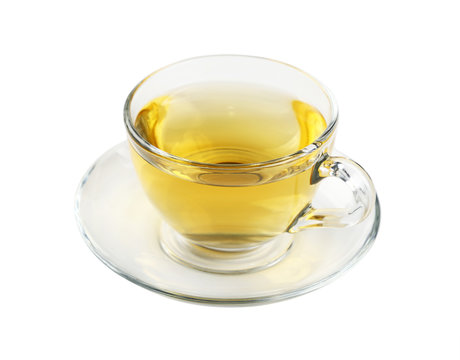 Transparent Glass Cup Of Green Tea Isolated