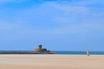 The thrill-packed sport of blo-karting sailing at St. Brelade's beach, Jersey