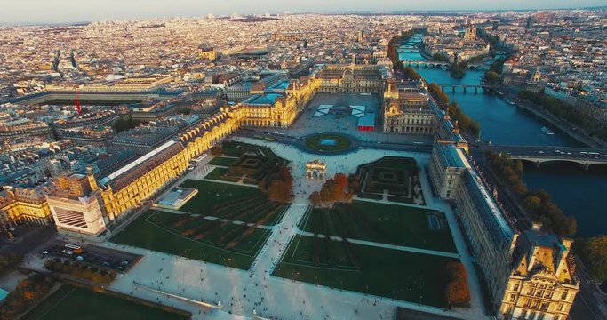 Aerial skyline of the Louvre, Paris, France.