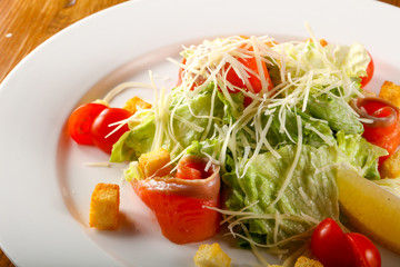 Caesar salad with salmon