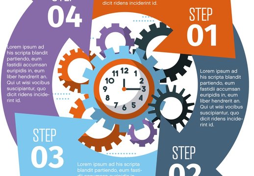 Colorful Circular Gear Clock Business Infographic Template