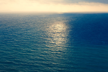 Mediterranean Beautiful Waves. Gorgeos and admirable Blue  Ocean. Wonderful Scenic Sky. Cool Surfing Landscape. Amazing Color Shot. Smoothly Movement of the Sea.