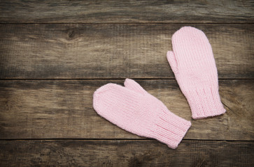Winter Gloves on a Wooden Background