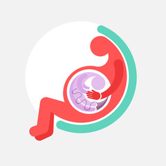 Pregnant: the beauty of maternal love, minimalist design of a mother "holding" the hand of the fetus, child. Light background.