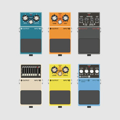 Naklejka premium Realistic guitar effects pedal and stomp boxes, vector illustration