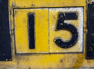 Written Wording in Distressed State Typography Found Number Fifteen, 15
