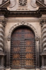 Saint Francis of Borgia church entrance closed door in Las Palmas, Canary Islands. Architecture building landmark in Spain