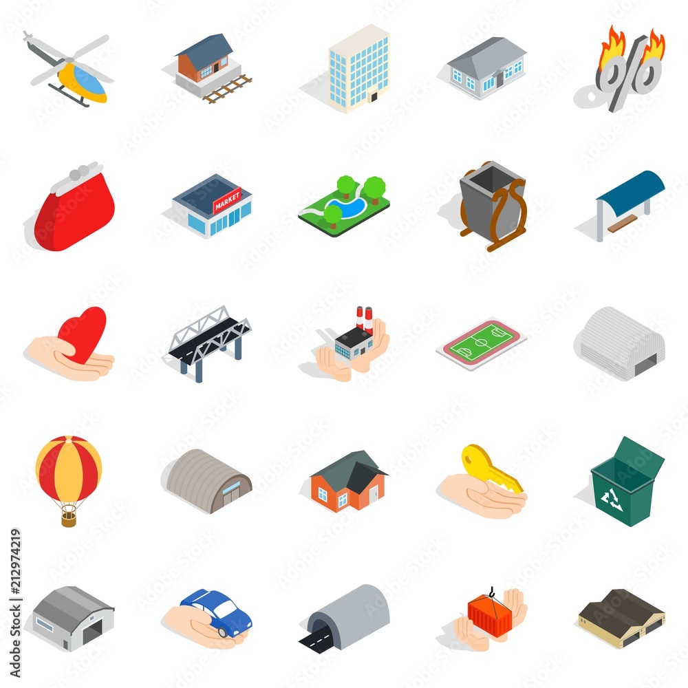Poster urban infrastructure icons set. isometric set of 25 urban infrastructure vector icons for web isolat