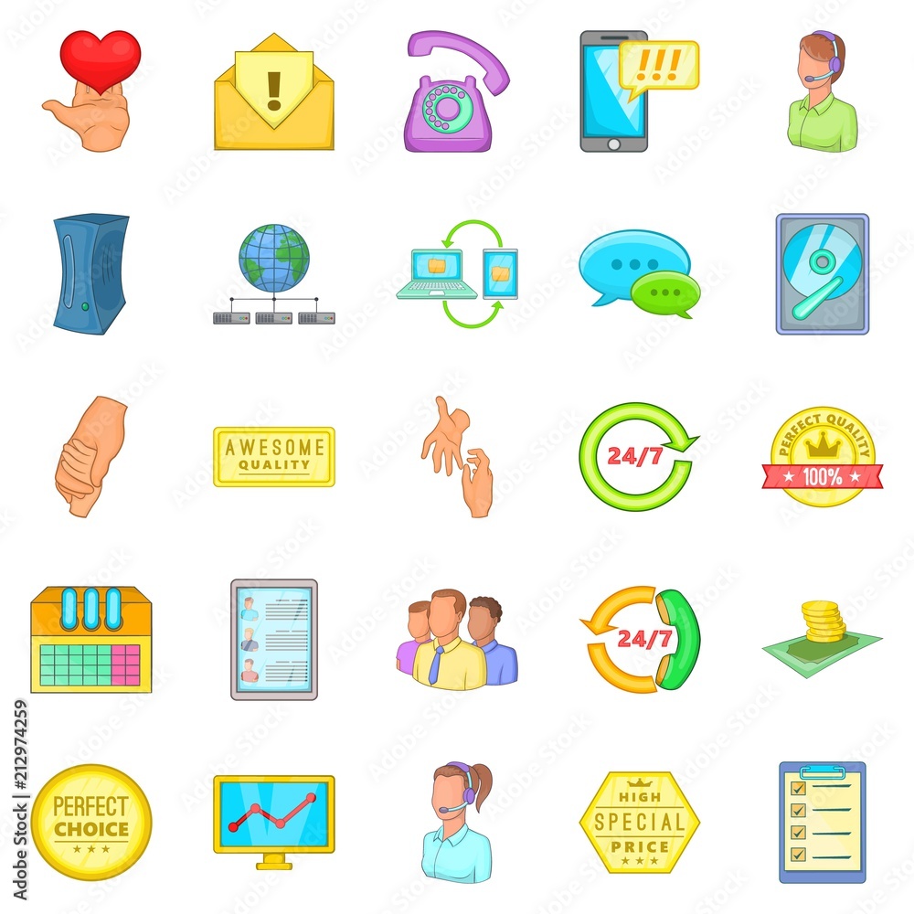Poster client icons set. cartoon set of 25 client vector icons for web isolated on white background