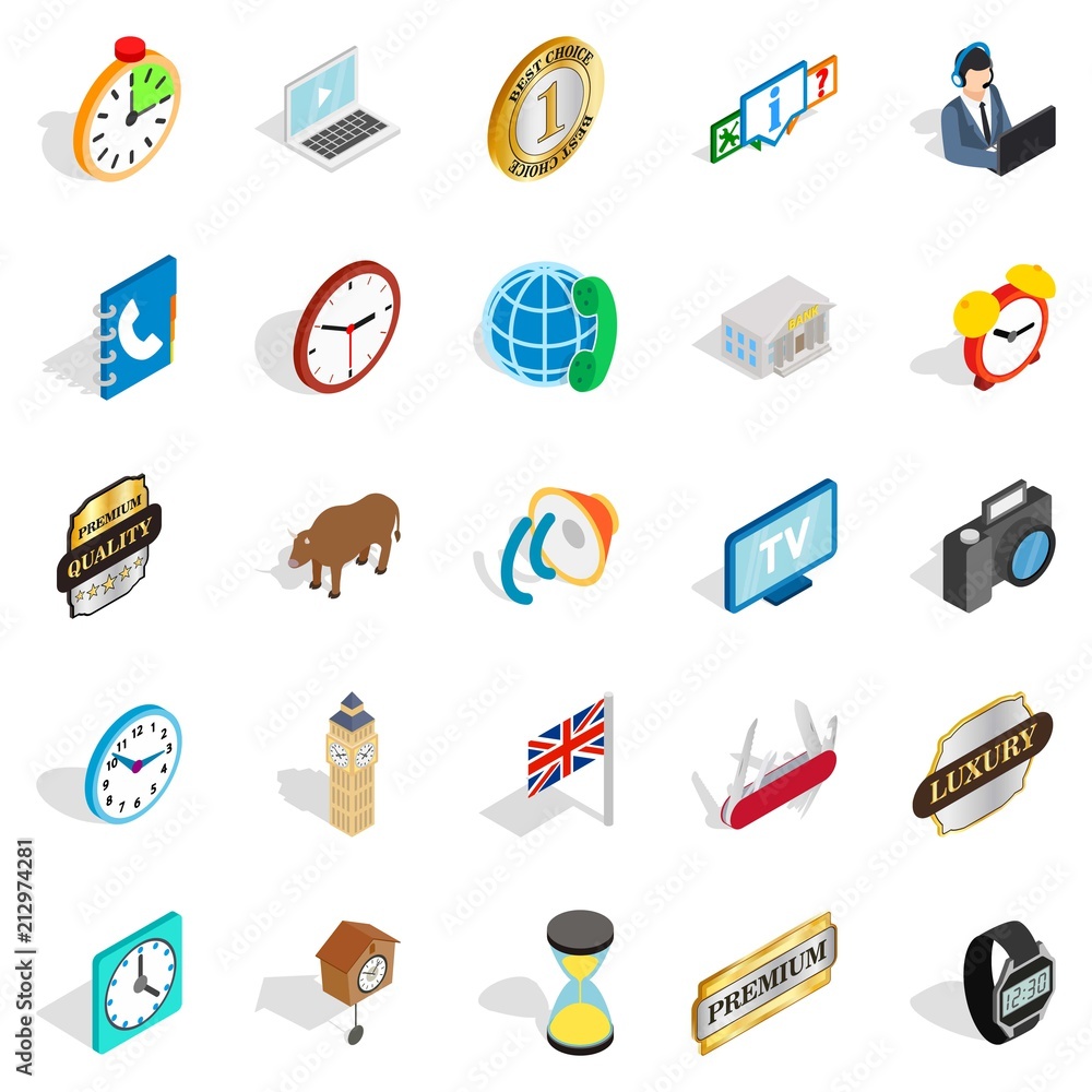 Poster time period icons set. isometric set of 25 time period vector icons for web isolated on white backgr