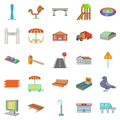 City roads icons set. Cartoon set of 25 city roads vector icons for web isolated on white background