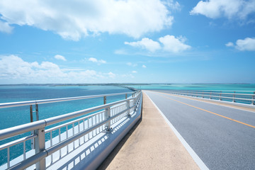 Okinawa,Japan-July 7, 2018: Irabu bridge, the longest toll-free bridge in Japan connecting Irabu island and Miyako island